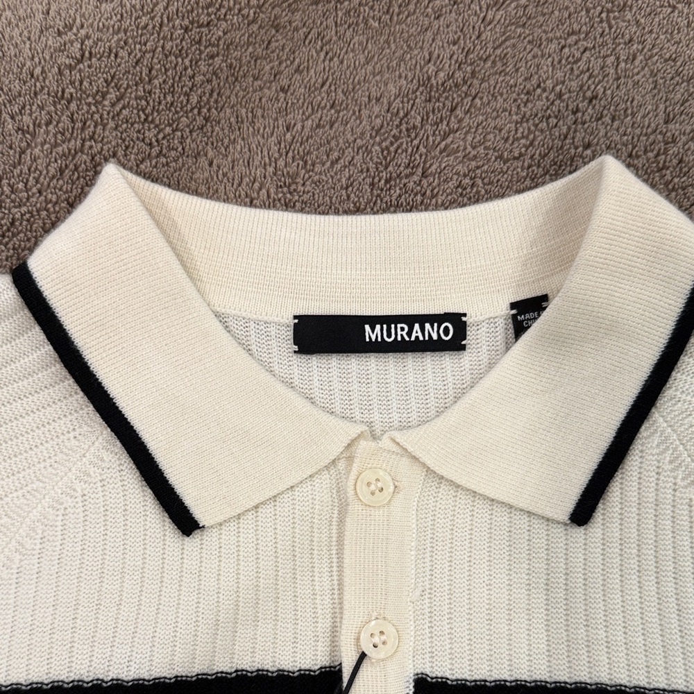 Murano Color-Block, Ribbed Knit Sweater Polo M - Picture 3 of 6